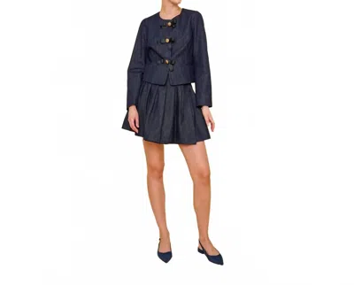 Flora Bea Spinna Coat With Grosgrain Bow Detail In Elavated Denim In Blue