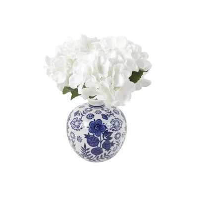 Flora Bunda 10.5"h Hydrangea In 4.25" Chinoiserie Ceramic 4.25*4.25*4.25 In Blue