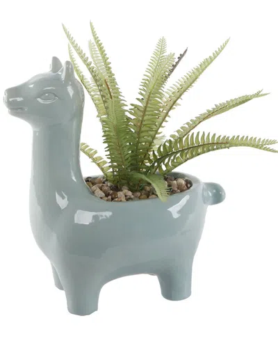 Flora Bunda 10in Fern Ceramic Llama In Teal