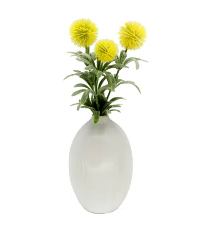 Flora Bunda 11" Artificial Pom Pom In Ceramic Vase In Yellow,white