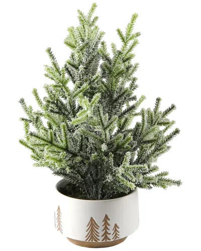 Flora Bunda 11.5in Frosted Xmas Tree In 4in Reversed Bowl Pot In White
