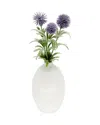 Flora Bunda 11in Pom Pom In Ceramic Vase In White