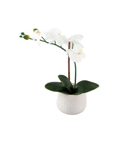 Flora Bunda 12" Artificial Real-touch Orchid In Mayan Ceramic Pot In White