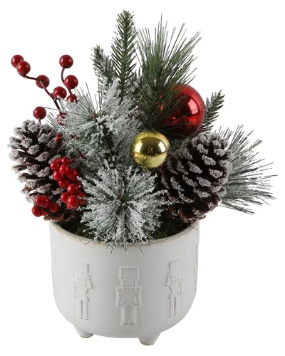 Flora Bunda 12.5in H Xmas Mix In 6in Nut Cracker Ceramic Footed Pot In Ivory