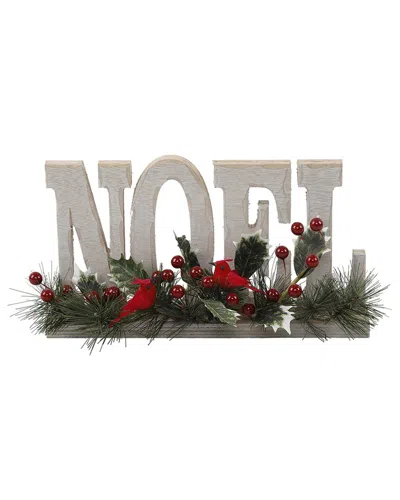 Flora Bunda 12in L Noel Sign W Cardinal Berries In White