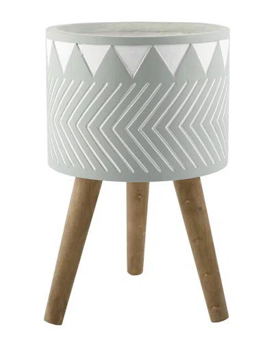 Flora Bunda 12in Railway Fiberglass Pot On Stand In Sage