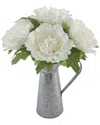 Flora Bunda 13in Tall White Peony In Tin In White