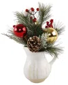 Flora Bunda 14in Xmas Mix In Ceramic Watering Pot In White
