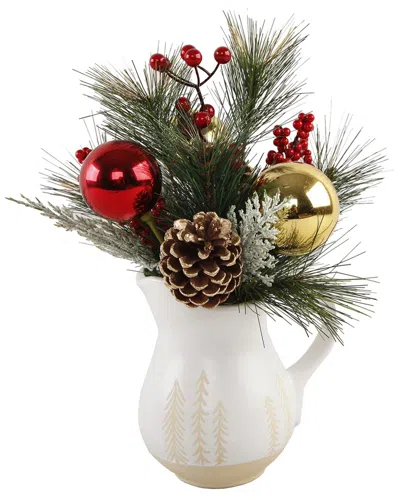 Flora Bunda 14in Xmas Mix In Ceramic Watering Pot In White