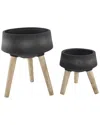 Flora Bunda 15in & 11.5in Fiberglass Pot On Legs, Set Of 2 In Black