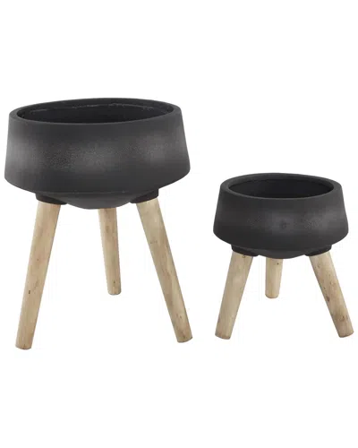 Flora Bunda 15in & 11.5in Fiberglass Pot On Legs, Set Of 2 In Black