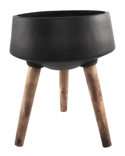 Flora Bunda 15inw Fiberglass Pot On Stand In Black