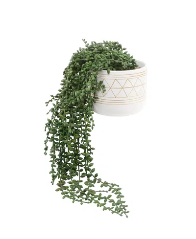 Flora Bunda 17.5" String Of Artificial Beads In 5" Geo Ceramic Pot In White,green-plants