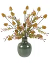 Flora Bunda 17in Artificial Thistle & Leaf Arrangement In Vase In Multi