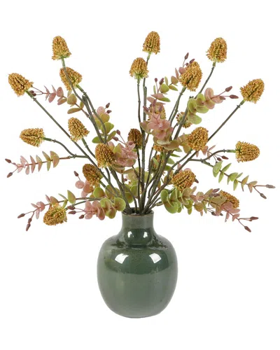 Flora Bunda 17in Artificial Thistle & Leaf Arrangement In Vase In Multi