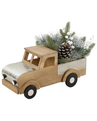 Flora Bunda 17in Xmas Mix In Wood Truck In Natural