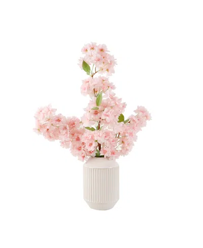 Flora Bunda 19.5" H Cherry Blossom In 6.65" H Ceramic Vase In White