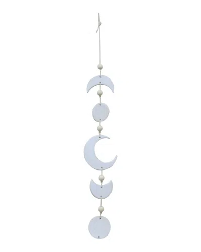 Flora Bunda 28in Beaded Ceramic Moon Phased Wind Chime In White