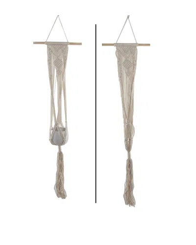 Flora Bunda 33in Hanging Macrame Planter Hanger In White