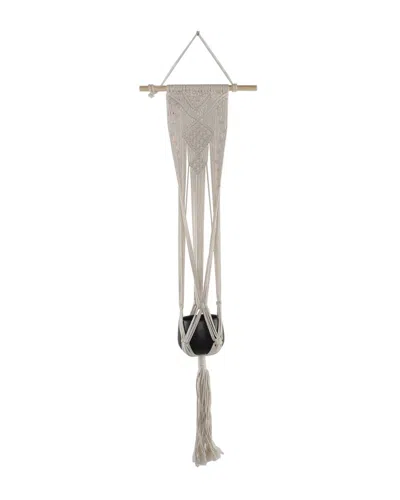 Flora Bunda 33in Hanging Macrame With 4in Ceramic Pot In White