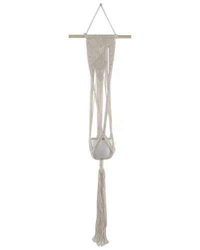 Flora Bunda 33in Hanging Macrame With Ceramic Pot In White
