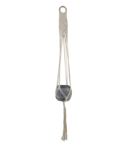Flora Bunda 43in H Hanging Macrame With Aztec Ceramic Pot In Red