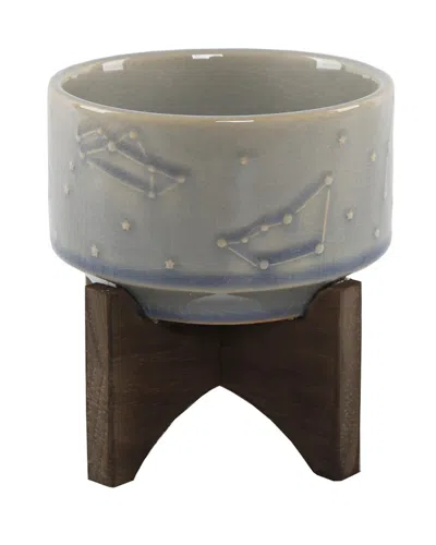 Flora Bunda 4in Constellation Ceramic Pot On Wood Stand In Clear