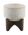 Flora Bunda Constellation Ceramic Planter Pot On Wood Stand, 4.25" In Ivory