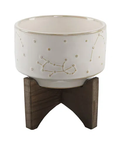 FLORA BUNDA FLORA BUNDA 4IN CONSTELLATION CERAMIC POT ON WOOD STAND