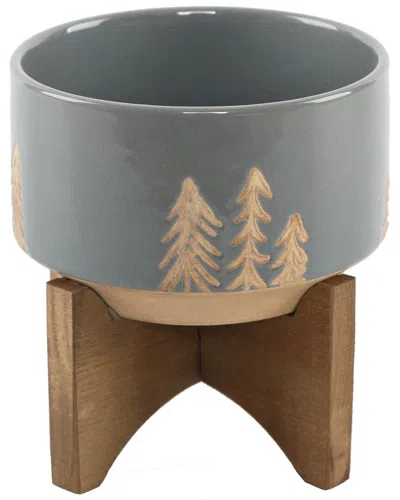 Flora Bunda 4in Xmas Gray Ceramic On Wood Stand