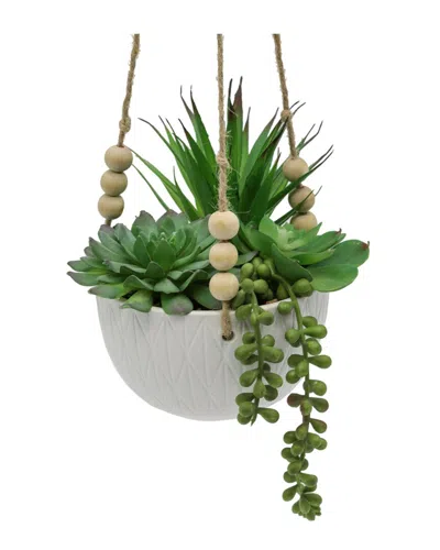 Flora Bunda 5.12in Succulent Mix In Ceramic Hanging In Green