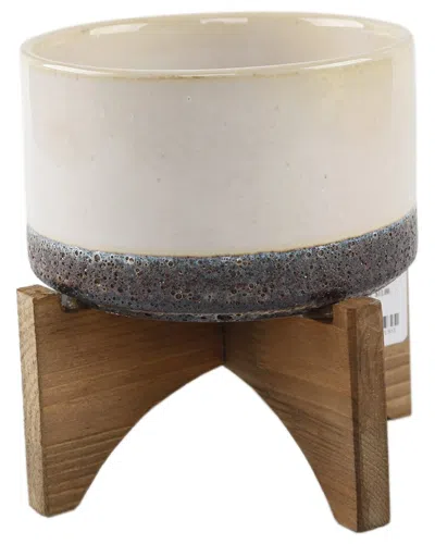 Flora Bunda 5.1in Opening Lava Ceramic On Wood Stand In Neutral