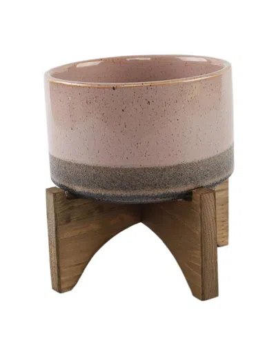 Flora Bunda 5.1in Opening Lava Ceramic On Wood Stand In Brown