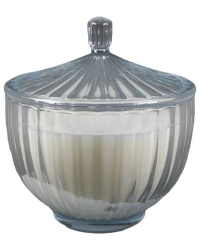 Flora Bunda 5.5in Glass Rib Apothecary Candle With Lid - Santal In Blue