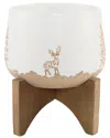 Flora Bunda 6 Ceramic White Xmas Planter On Wood Stand