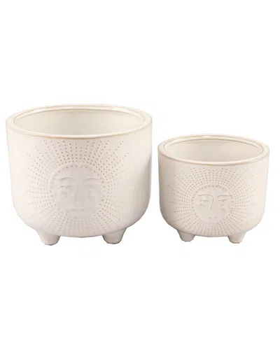 Flora Bunda 6in & 4.75in Sunny Ceramic Footed Planter In Ivory