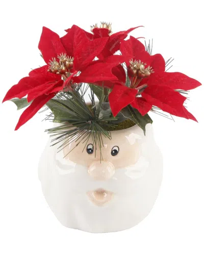 Flora Bunda 6in Poinsettias In Ceramic Santa Pot In White