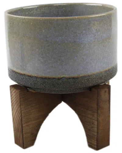 Flora Bunda 7in Lava Ceramic On Wood Stand In Gray