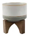 Flora Bunda 7in Lava Ceramic On Wood Stand In Grey