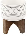 Flora Bunda 7in White Black Line Geo Ceramic On Stand In White