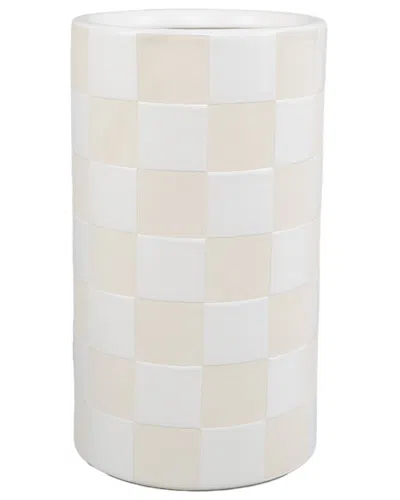 Flora Bunda 8.5in Checker Ceramic Vase In Beige