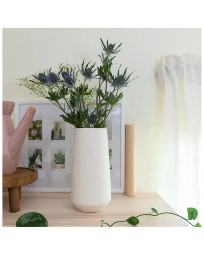 Flora Bunda 8in H Leather Finish Ceramic Vase Planter In White