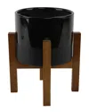 Flora Bunda 8in Large 2tone Pot On Wood Stand In Black