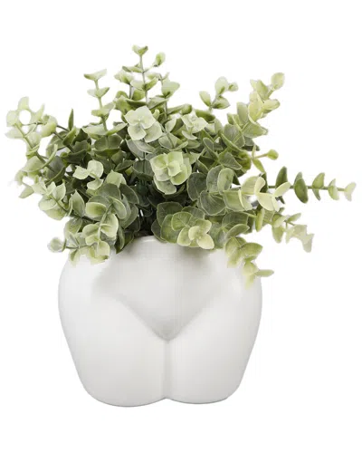 Flora Bunda 9in Eucalyptus In Ceramic Vase In White