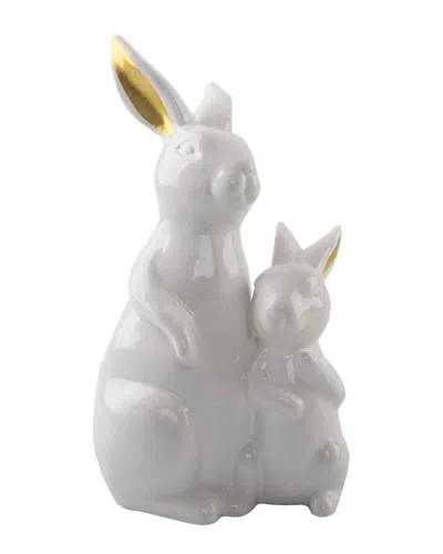 Flora Bunda 9in Mum & Kid Gd Ear Ceramic Bunny In White