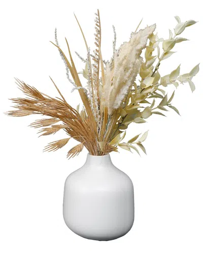 Flora Bunda 9in Pink And Purple Faux Foliage Arrangement In White Vase