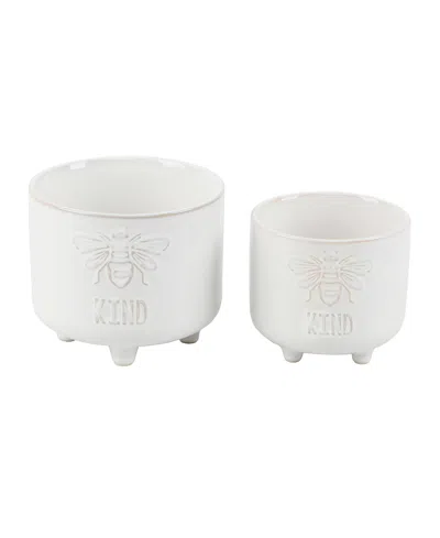 Flora Bunda Be Kind Footed Ceramic Planter, Set Of 2 In Ivory
