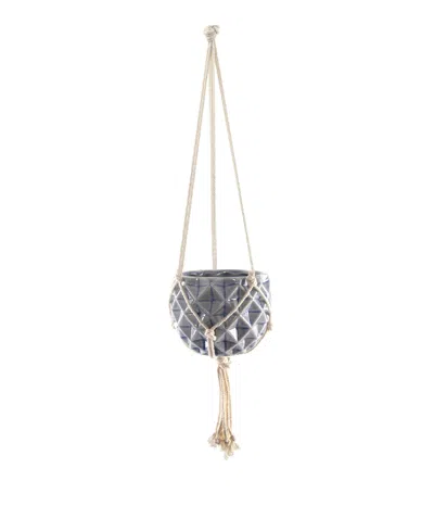Flora Bunda Ceramic Macrame Hanging Planter, 5" X 5" In Blue