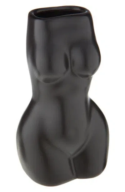Flora Bunda Curvy Form Ceramic Vase In Black