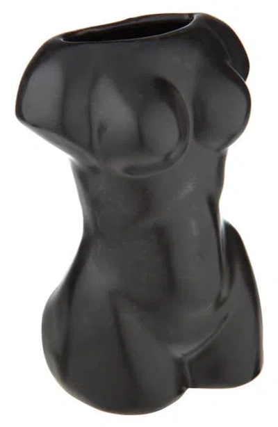 Flora Bunda Curvy Form Ceramic Vase In Black